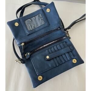 Blue Joy Susan Faux Leather Crossbody Clutch Wallet Bag